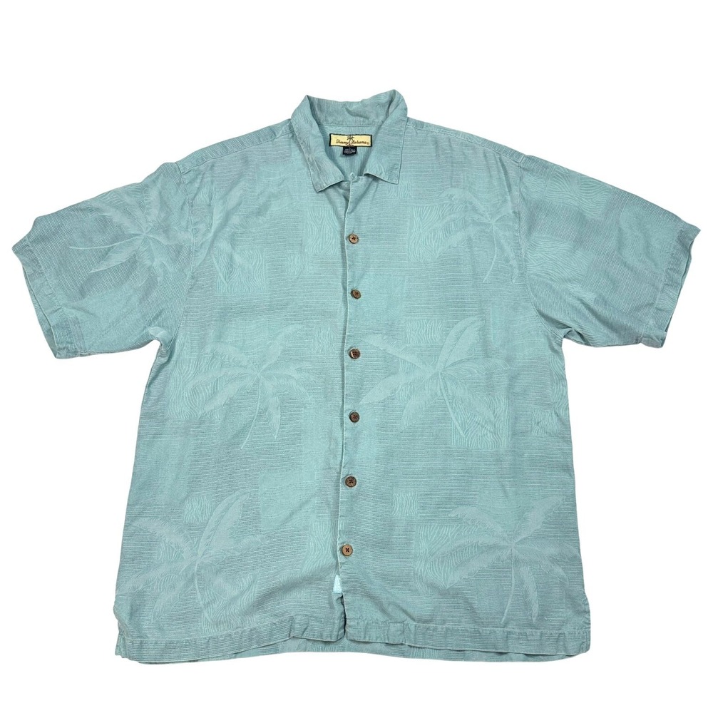 Tommy‎ Bahama Silk Shirt Mens Size L Floral Hawaiian Camp Collar Turquoise